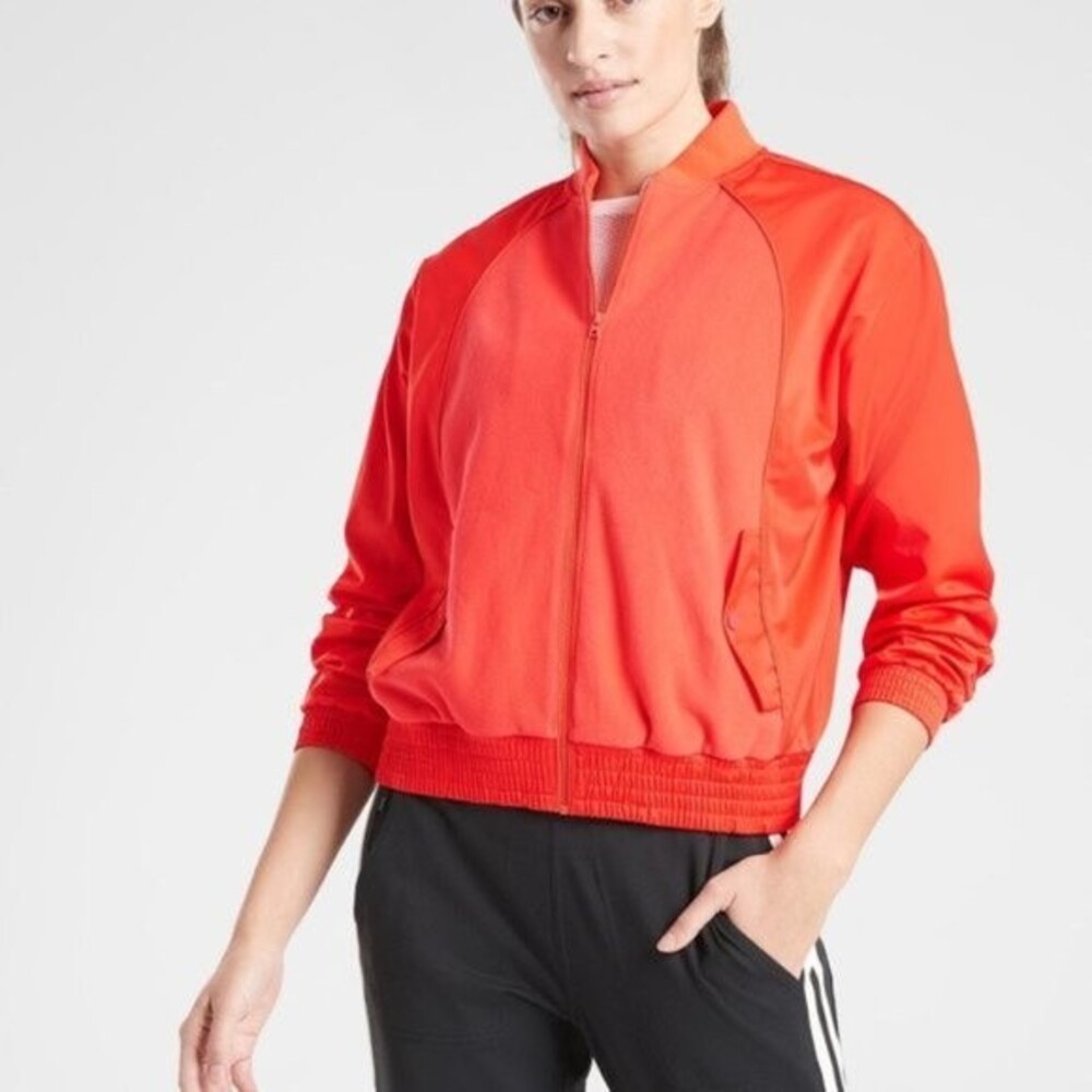 Athleta Zion Full Zip Coral Nylon Fleece Bomber Women's Jacket Orange (Size M)